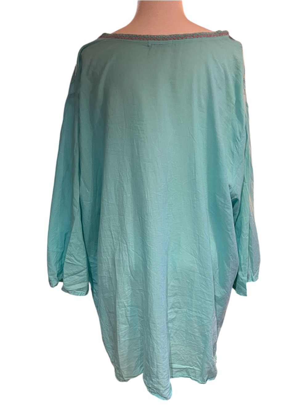 Johnny Was Caribbean blue tunic featuring intricate pink floral embroidered 3X - Picture 2 of 9